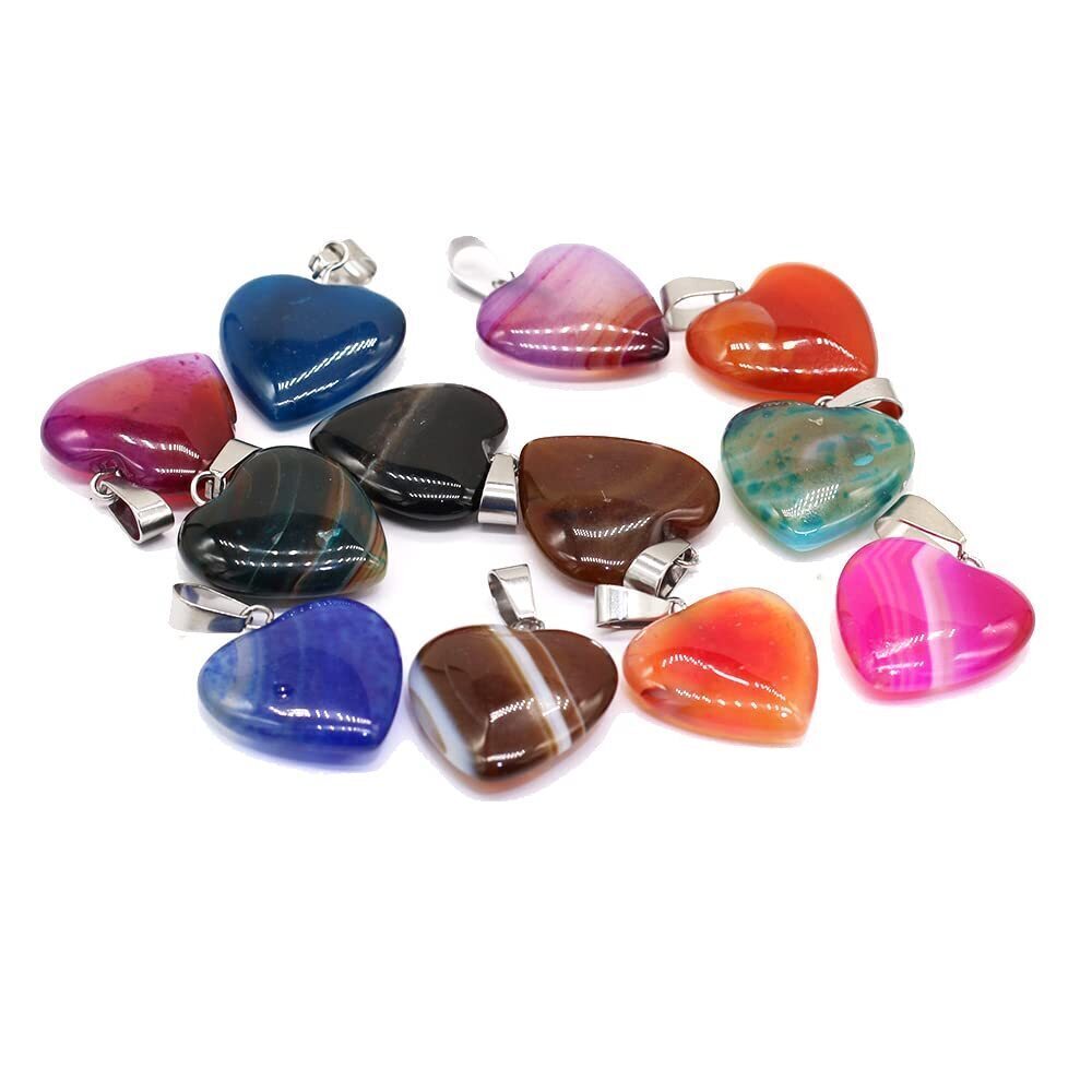 3297 20pcs Natural Stone Pendant Rose Quartzs Unakite Heart Pendant